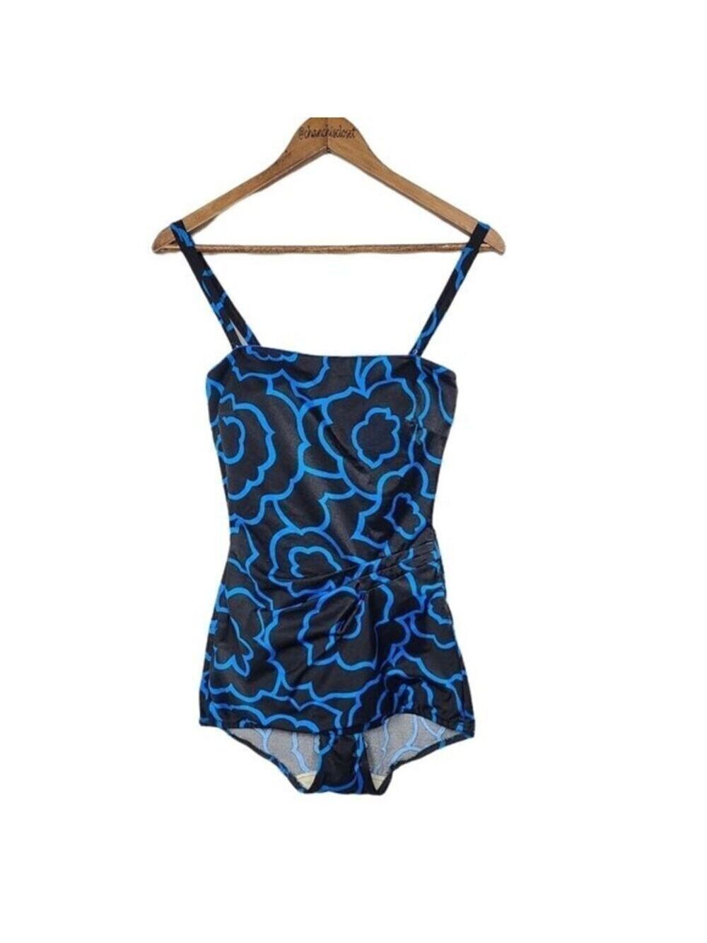Roxanne Vintage One Piece Black Blue Swimsuit Size 14